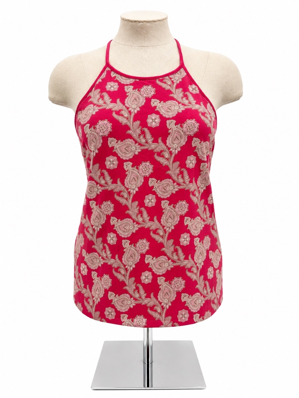 Gap 2002 Stretch Pink Paisley Halter Tank Top Size XL Y2k Cotton